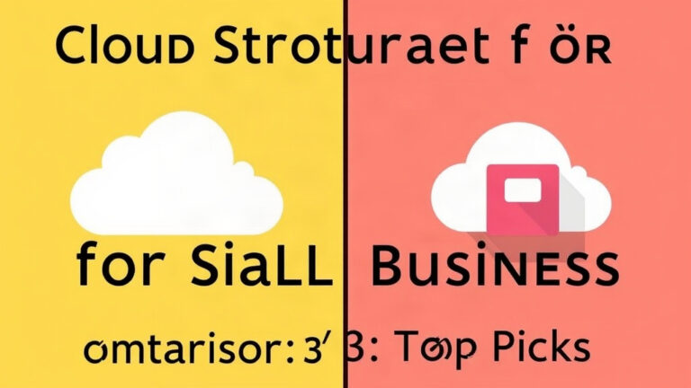 A yellow and red split graphic with white cloud icons and black text about cloud storage.