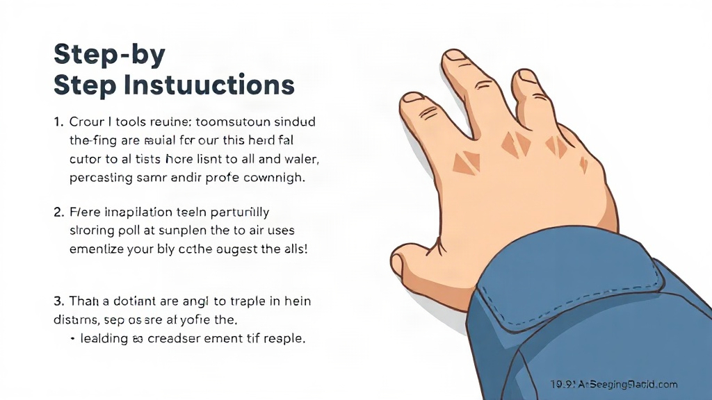 A raised hand with a blue sleeve appears beside numbered step-by-step instructions text.
